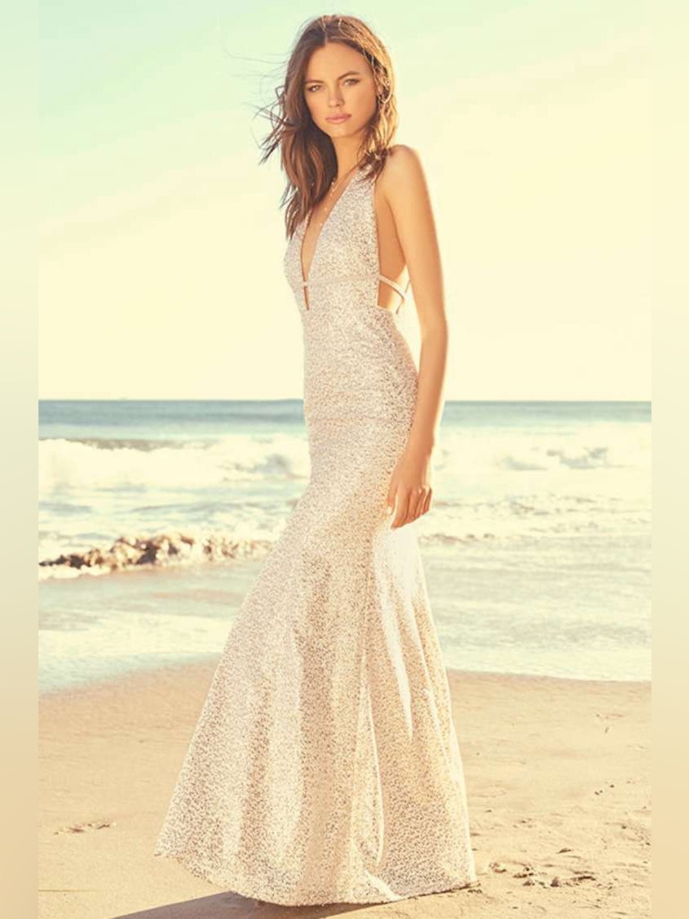 Lulu’s  Wish Granted Beige Sequin Maxi Dress • Large • NWT - Picture 6 of 16